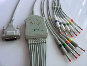 Schiller AT3 / 5 / CS100 10 Lead EKG kabelis ar Leadwires, IEC, banānu / klipu / papildprogrammu ar īsu skrūvi