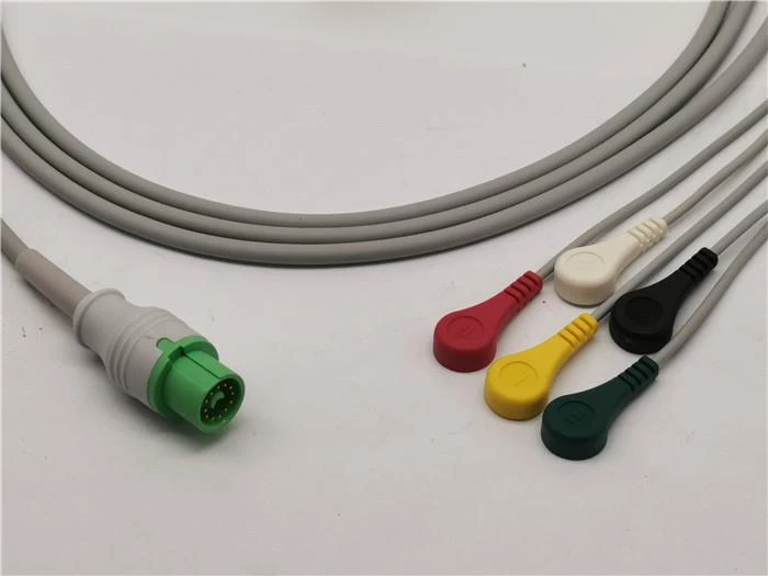 Mindray Compatible 12 Pin ECG Adapter Cable 5 Leads Snaps